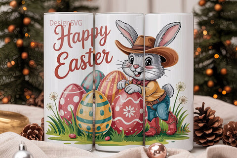 Easter Bunny Cowboy 20oz Tumbler Wrap Sublimation DesignSVG 