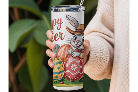 Easter Bunny Cowboy 20oz Tumbler Wrap Sublimation DesignSVG 
