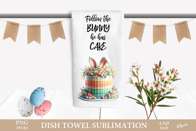 Easter Bunny Dish Towel PNG. Kitchen Towel PNG. Cake PNG Sublimation Olga Terlyanskaya 