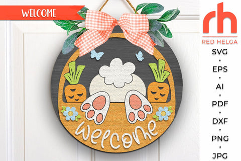 Easter Bunny Door Sign, Spring Hanger Cut File, Cute Rabbit SVG RedHelgaArt 