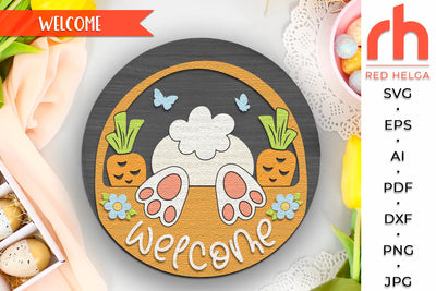 Easter Bunny Door Sign, Spring Hanger Cut File, Cute Rabbit SVG RedHelgaArt 