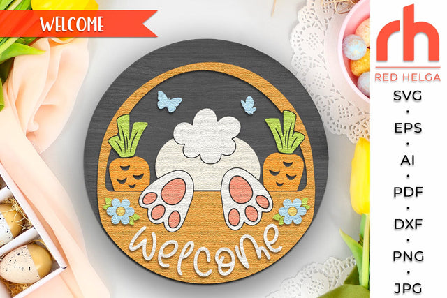 Easter Bunny Door Sign, Spring Hanger Cut File, Cute Rabbit SVG RedHelgaArt 