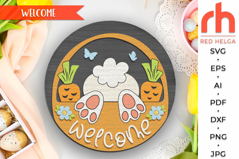 Easter Bunny Door Sign, Spring Hanger Cut File, Cute Rabbit SVG RedHelgaArt 
