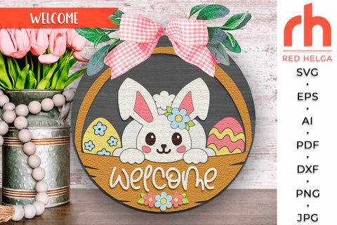 Easter Bunny Door Sign SVG, Spring Hanger Cut File, Cute Rabbit SVG RedHelgaArt 