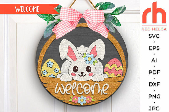 Easter Bunny Door Sign SVG, Spring Hanger Cut File, Cute Rabbit SVG RedHelgaArt 