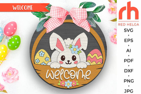 Easter Bunny Door Sign SVG, Spring Hanger Cut File, Cute Rabbit SVG RedHelgaArt 
