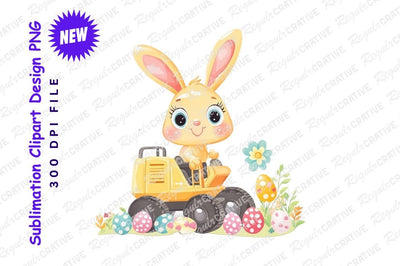 Easter bunny driving excavator clipart png Sublimation Regulrcrative 