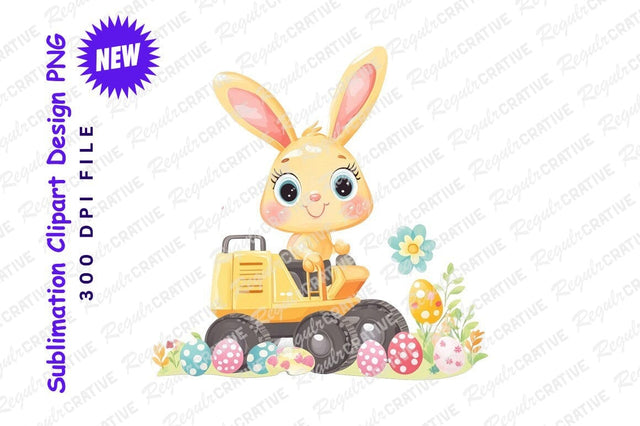 Easter bunny driving excavator clipart png Sublimation Regulrcrative 