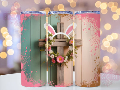 Easter Bunny Ear Cross Tumbler, Christian Cross Tumbler, Floral Faith Wrap, Stylish 20oz Wrap, Sublimation Design, Trendy Gift Idea, Inspirational Easter Tumbler Sublimation SvggirlplusArt 
