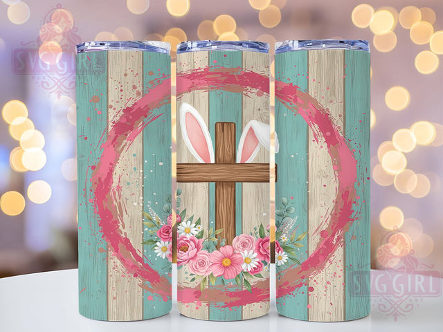 Easter Bunny Ear Cross Tumbler, Christian Cross Tumbler, Floral Faith Wrap, Stylish 20oz Wrap, Sublimation Design, Trendy Gift Idea, Inspirational Easter Tumbler Sublimation SvggirlplusArt 
