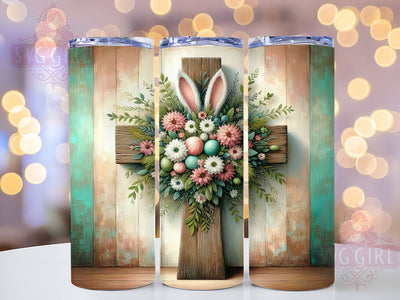 Easter Bunny Ear Cross Tumbler, Christian Cross Tumbler, Floral Faith Wrap, Stylish 20oz Wrap, Sublimation Design, Trendy Gift Idea, Inspirational Easter Tumbler Sublimation SvggirlplusArt 