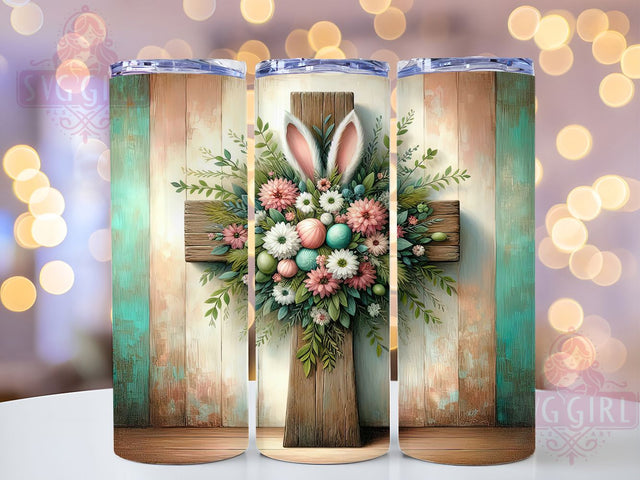 Easter Bunny Ear Cross Tumbler, Christian Cross Tumbler, Floral Faith Wrap, Stylish 20oz Wrap, Sublimation Design, Trendy Gift Idea, Inspirational Easter Tumbler Sublimation SvggirlplusArt 