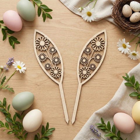 Easter Bunny Ears Laser SVG Bundle, 12 Laser Cut Centerpiece Designs, Plywood Bunny Ear Sticks – SVG EPS Dxf for Glowforge Cricut Cnc SVG HappyDesignStudio 