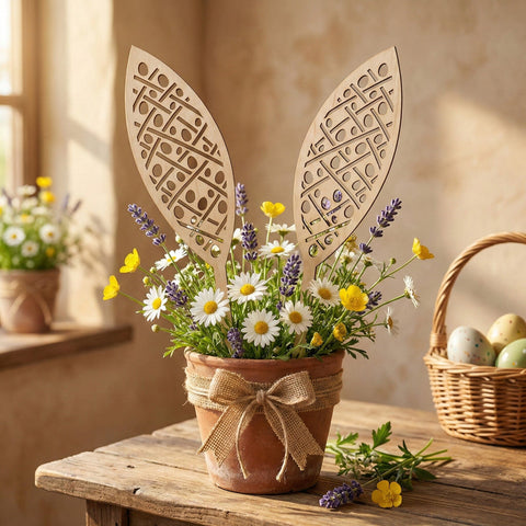 Easter Bunny Ears Laser SVG Bundle, 12 Laser Cut Centerpiece Designs, Plywood Bunny Ear Sticks – SVG EPS Dxf for Glowforge Cricut Cnc SVG HappyDesignStudio 