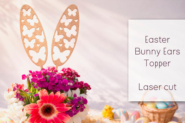 Easter bunny ears with butterfy, Topper laser cut SVG AnastasiyaArtDesign 