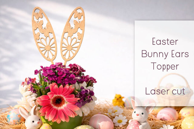 Easter bunny ears with flowers topper laser cut SVG AnastasiyaArtDesign 