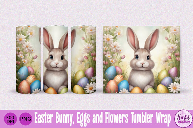 Easter Bunny, Eggs and Flowers Skinny Tumbler Sublimation File Sublimation Safi Design 