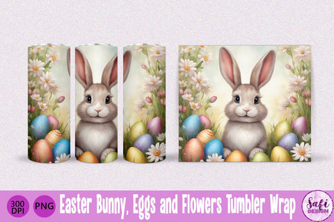 Easter Bunny, Eggs and Flowers Skinny Tumbler Sublimation File Sublimation Safi Design 