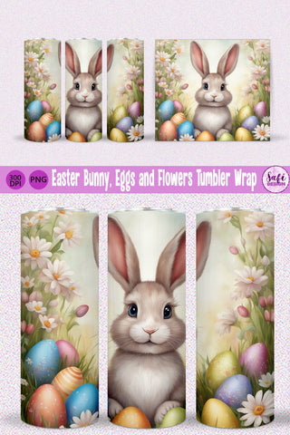 Easter Bunny, Eggs and Flowers Skinny Tumbler Sublimation File Sublimation Safi Design 