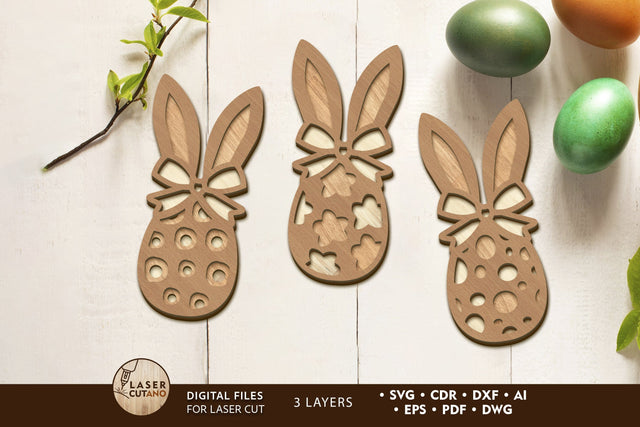Easter Bunny Eggs Set Crafting Templates, Laser Cut Files, pasper Cut and Wood Cut SVG LaserCutano 