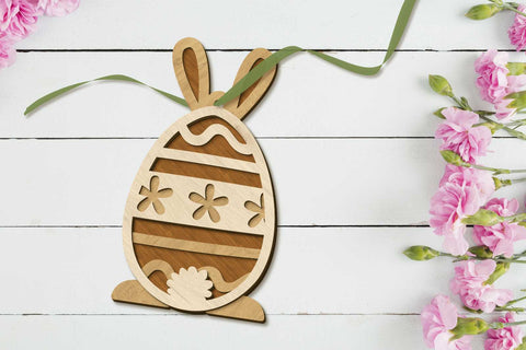 Easter Bunny Eggs Set, Multilayer Decorative Templates, Laser Cut Files SVG LaserCutano 