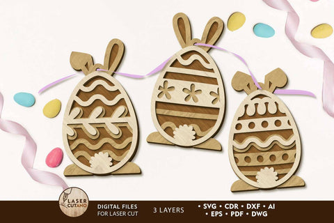 Easter Bunny Eggs Set, Multilayer Decorative Templates, Laser Cut Files SVG LaserCutano 