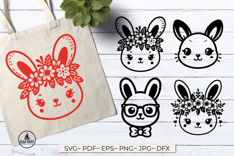 Easter bunny face svg | Cute Bunny girl and boy designs - So Fontsy