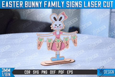 Easter Bunny Family Signs | Family Tree | Laser Cut Design | CNC File SVG Fly Design 