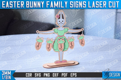 Easter Bunny Family Signs | Family Tree | Laser Cut Design | CNC File SVG Fly Design 