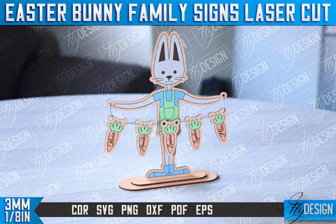 Easter Bunny Family Signs | Family Tree | Laser Cut Design | CNC File SVG Fly Design 