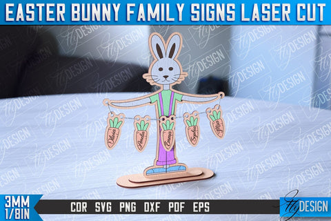 Easter Bunny Family Signs | Family Tree | Laser Cut Design | CNC File SVG Fly Design 