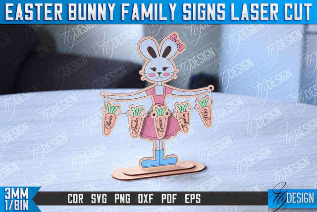 Easter Bunny Family Signs | Family Tree | Laser Cut Design | CNC File SVG Fly Design 