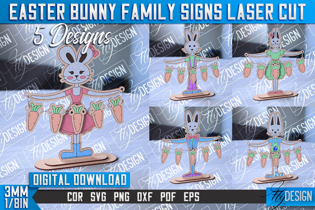Easter Bunny Family Signs | Family Tree | Laser Cut Design | CNC File SVG Fly Design 