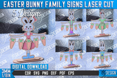 Easter Bunny Family Signs | Family Tree | Laser Cut Design | CNC File SVG Fly Design 
