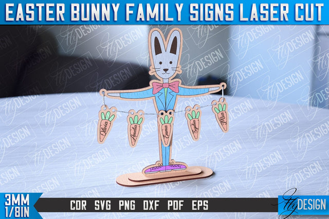Easter Bunny Family Signs | Family Tree | Laser Cut Design | CNC File SVG Fly Design 