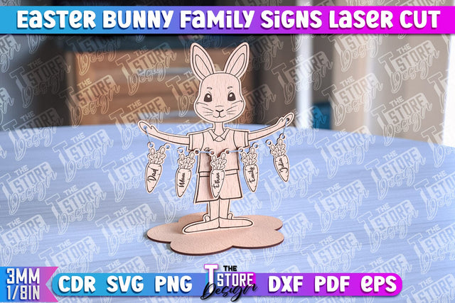 Easter Bunny Family Signs | Family Tree | Laser Cut Design | CNC File SVG The T Store Design 