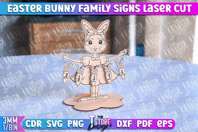 Easter Bunny Family Signs | Family Tree | Laser Cut Design | CNC File SVG The T Store Design 