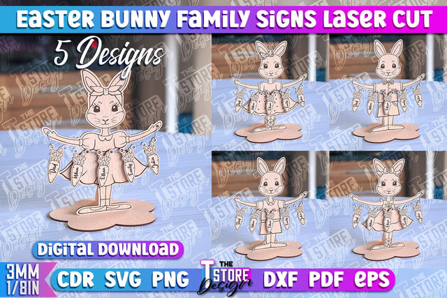 Easter Bunny Family Signs | Family Tree | Laser Cut Design | CNC File SVG The T Store Design 