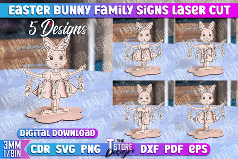 Easter Bunny Family Signs | Family Tree | Laser Cut Design | CNC File SVG The T Store Design 