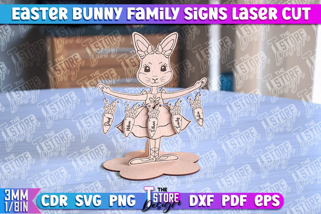 Easter Bunny Family Signs | Family Tree | Laser Cut Design | CNC File SVG The T Store Design 