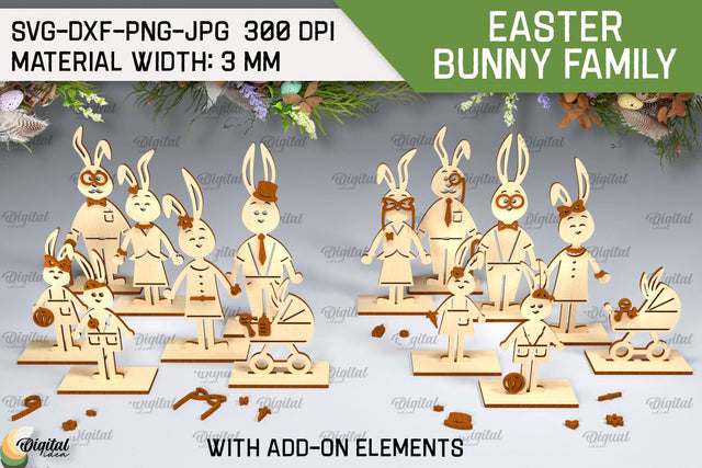 Easter Bunny Family SVG. 3D Easter Stands Laser Cut SVG Evgenyia Guschina 