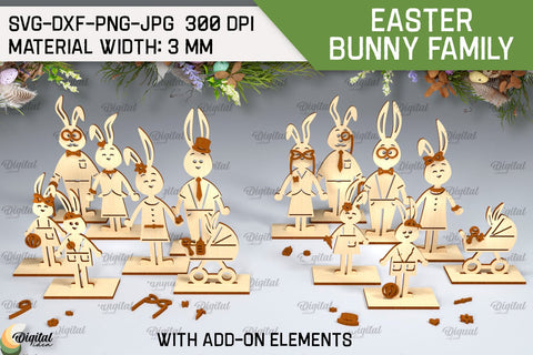 Easter Bunny Family SVG. 3D Easter Stands Laser Cut SVG Evgenyia Guschina 