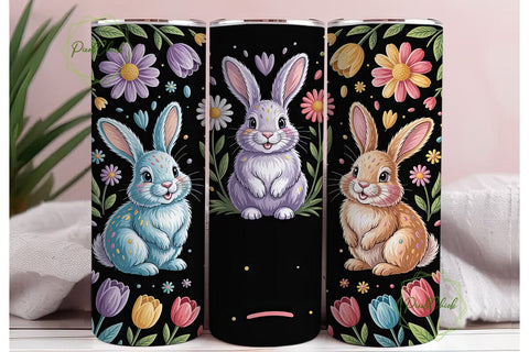 Easter Bunny Floral 20oz Tumbler Wrap Sublimation PixelChick 