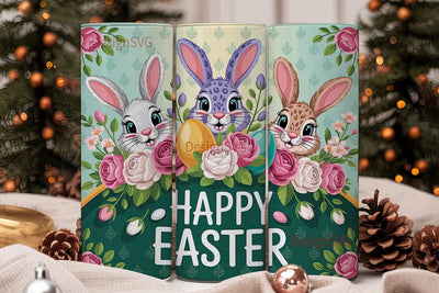 Easter Bunny Floral Tumbler Wrap PNG Sublimation DesignSVG 