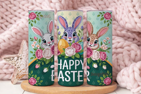 Easter Bunny Floral Tumbler Wrap PNG Sublimation DesignSVG 