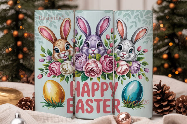 Easter Bunny Floral Tumbler Wrap PNG Sublimation DesignSVG 
