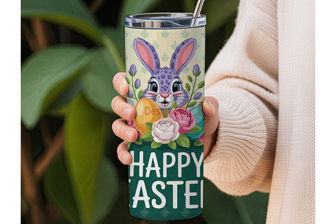 Easter Bunny Floral Tumbler Wrap PNG Sublimation DesignSVG 