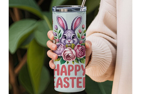 Easter Bunny Floral Tumbler Wrap PNG Sublimation DesignSVG 