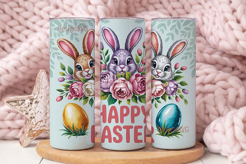 Easter Bunny Floral Tumbler Wrap PNG Sublimation DesignSVG 