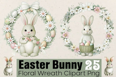 Easter Bunny Floral Wreath Clipart Png Bundle SVG Angelina750 